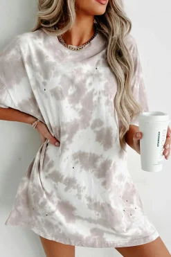 Online Dear-Lover Tie-dye Round Neck Short Sleeve Top White