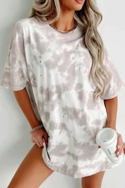 Online Dear-Lover Tie-dye Round Neck Short Sleeve Top White