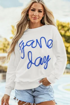 Hot Dear-Lover Tinsel Game Day Drop Shoulder Graphic Sweatshirt White