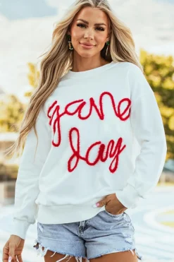 New Dear-Lover Tinsel Game Day Drop Shoulder Graphic Sweatshirt White