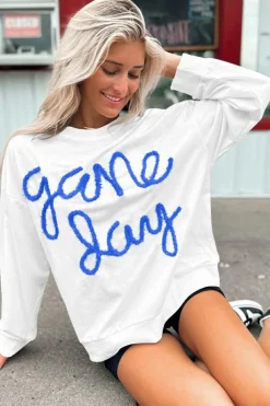 Hot Dear-Lover Tinsel Game Day Drop Shoulder Graphic Sweatshirt White