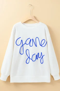 Hot Dear-Lover Tinsel Game Day Drop Shoulder Graphic Sweatshirt White