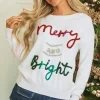 Discount Dear-Lover Tinsel Merry and Bright Graphic Christmas Sweater White