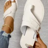 Clearance Dear-Lover Toe Ring Flat Sandal Slippers White