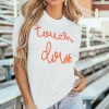 Clearance Dear-Lover Touchdown Tinsel Puff Short Sleeve Crew Neck Sweater White