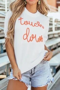 Clearance Dear-Lover Touchdown Tinsel Puff Short Sleeve Crew Neck Sweater White