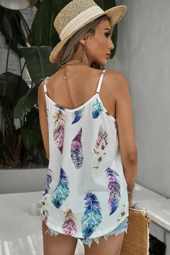 New Dear-Lover Tropical Plant Print Tank Top White