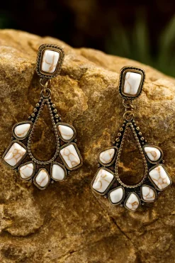Best Dear-Lover Turquoise Inlay Cut Out Western Dangle Earrings White