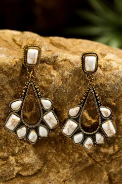 Best Dear-Lover Turquoise Inlay Cut Out Western Dangle Earrings White