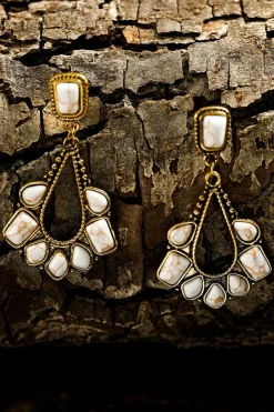 Best Dear-Lover Turquoise Inlay Cut Out Western Dangle Earrings White