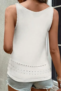 Fashion Dear-Lover U Neck Eyelet Accent Sweater Vest White