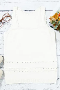 Fashion Dear-Lover U Neck Eyelet Accent Sweater Vest White