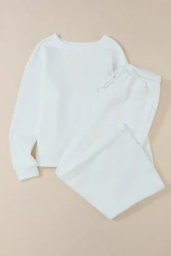Online Dear-Lover Ultra Loose Textured 2pcs Slouchy Outfit White