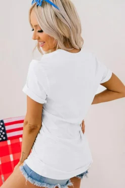 Outlet Dear-Lover USA Bow Letter Graphic Short Sleeve Top White