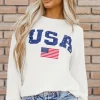Hot Dear-Lover USA Flag Corded Graphic Sweatshirt White