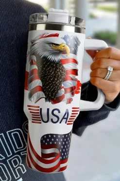 Outlet Dear-Lover USA Flag Eagle Print Handle Large Tumbler 40OZ White