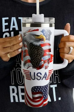 Outlet Dear-Lover USA Flag Eagle Print Handle Large Tumbler 40OZ White