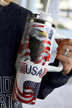 Outlet Dear-Lover USA Flag Eagle Print Handle Large Tumbler 40OZ White
