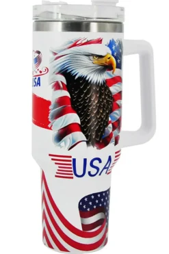 Outlet Dear-Lover USA Flag Eagle Print Handle Large Tumbler 40OZ White