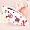 Fashion Dear-Lover USA Flag Gemstone Decor Knotted Wide Headband White
