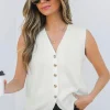 Discount Dear-Lover V Neck Buttoned Sweater Vest White