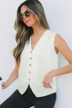 Discount Dear-Lover V Neck Buttoned Sweater Vest White