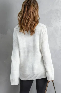 Discount Dear-Lover V neck Drop Shoulder Knitted Sweater White