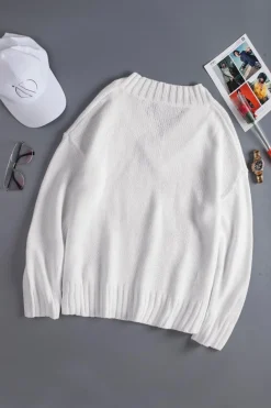 Discount Dear-Lover V neck Drop Shoulder Knitted Sweater White