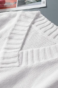 Discount Dear-Lover V neck Drop Shoulder Knitted Sweater White