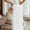 Fashion Dear-Lover V Neck High Waist Lace Maxi Dress White