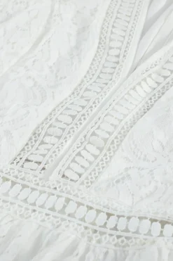Fashion Dear-Lover V Neck High Waist Lace Maxi Dress White