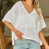 Hot Dear-Lover V Neck Knitted Flowy Blouse White