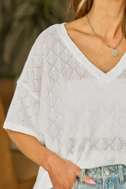 Hot Dear-Lover V Neck Knitted Flowy Blouse White