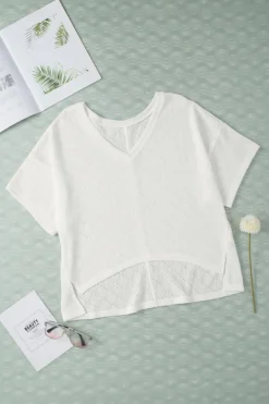 Hot Dear-Lover V Neck Knitted Flowy Blouse White