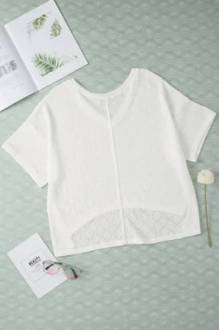 Hot Dear-Lover V Neck Knitted Flowy Blouse White