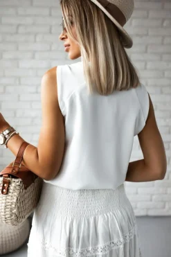 Discount Dear-Lover V Neck Knotted Shoulder Vest White