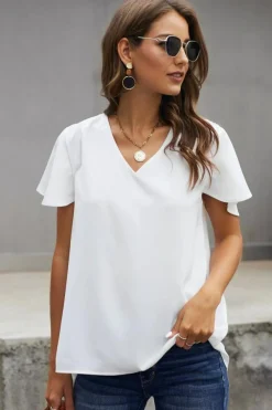 Hot Dear-Lover V Neck Short Sleeve Tee White