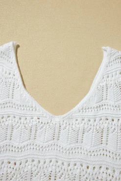 Fashion Dear-Lover V Neck Textured Hollow-out Sweater Vest White