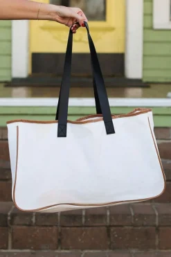 Clearance Dear-Lover Vacation BREATHE Contrast Trim Large Tote Bag White