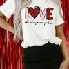 Fashion Dear-Lover Valentine LOVE Heart Shape Crew Neck Graphic Tee White