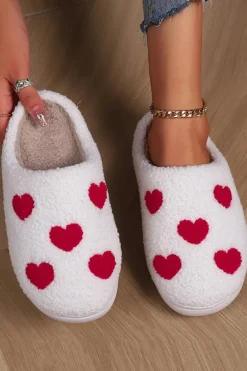 Best Dear-Lover Valentines Day Hearts Print Plush House Slippers White
