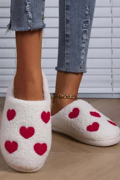 Best Dear-Lover Valentines Day Hearts Print Plush House Slippers White