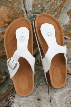 Online Dear-Lover Vintage Buckle PU Leather Thong Slippers White