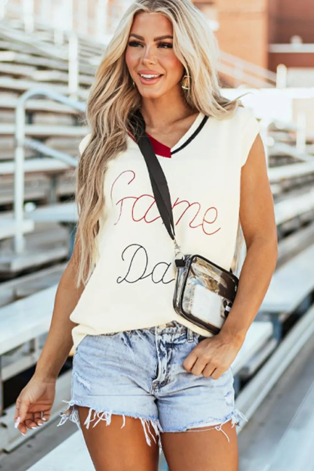 Online Dear-Lover Vintage Game Day Sweater Vest White