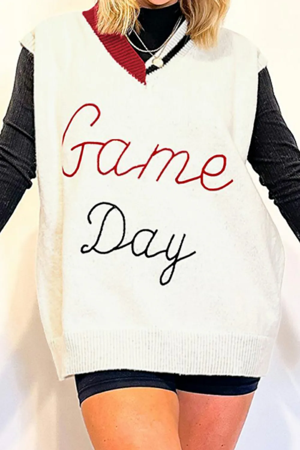 Online Dear-Lover Vintage Game Day Sweater Vest White