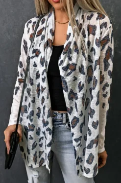 Discount Dear-Lover Vintage Leopard Print Open Cardigan White