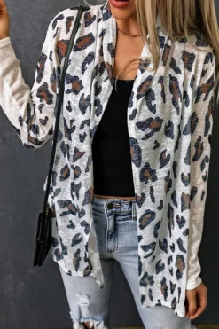 Discount Dear-Lover Vintage Leopard Print Open Cardigan White