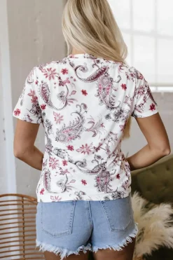 Outlet Dear-Lover Vintage Paisley Mock Neck T Shirt White
