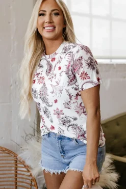 Outlet Dear-Lover Vintage Paisley Mock Neck T Shirt White