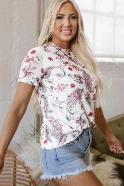 Outlet Dear-Lover Vintage Paisley Mock Neck T Shirt White